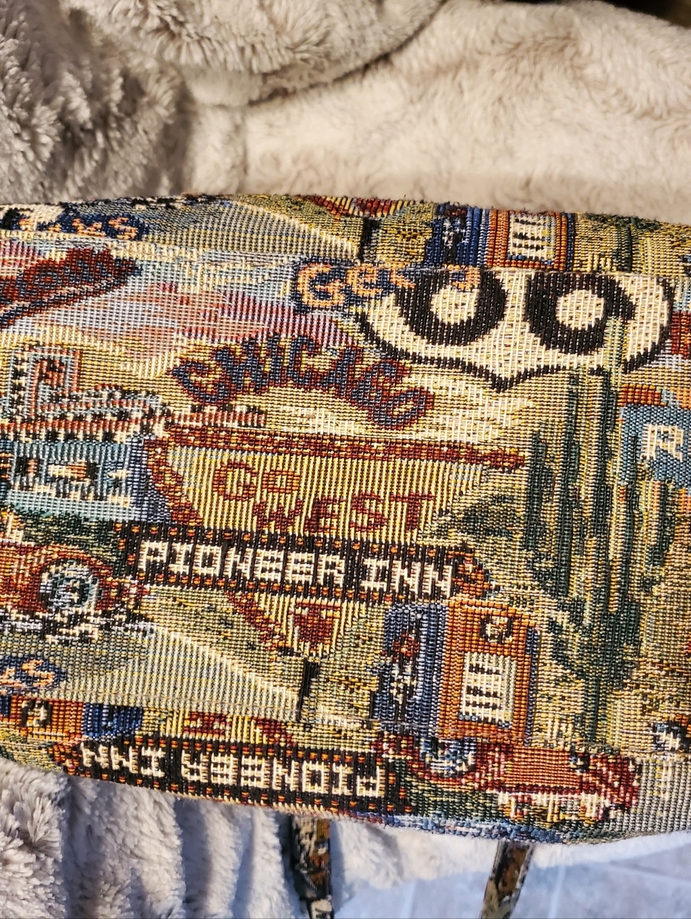 Vtg JADE Route 66 Themed Tapestry Canvas Travel Shoulder Tote Bag & Coin Purse - Picture 9 of 9